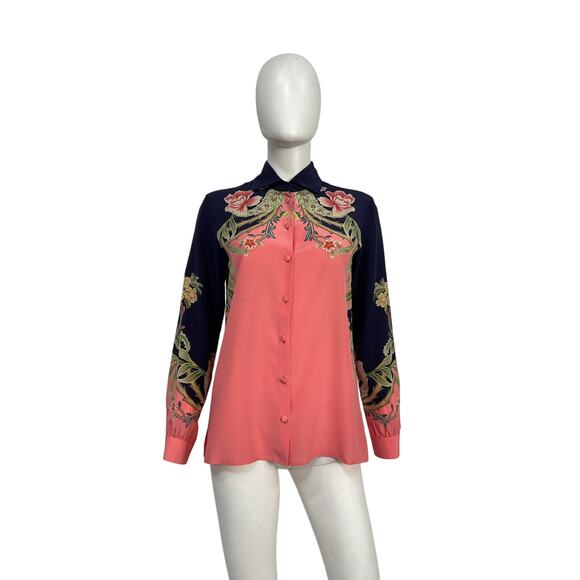 Etro 'Enchanted' Pink Floral Long Sleeve Pim Top Size 40 - Picture 2 of 4